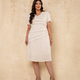 Vestido Midi Com Pregas Bege