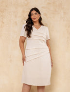 Vestido Midi Com Pregas Bege