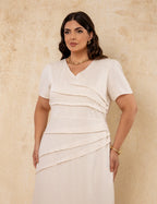 Vestido Midi Com Pregas Bege