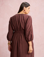 Vestido Midi Botões Metais Na Pala Marrom