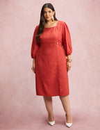 Vestido Midi Botões Metais Na Pala Telha