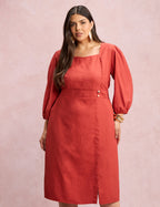 Vestido Midi Botões Metais Na Pala Telha