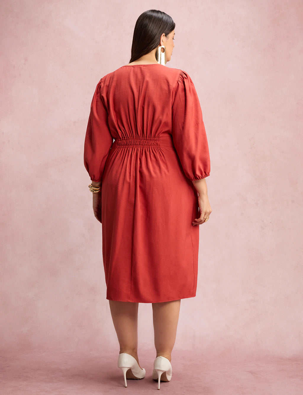 Vestido Midi Botões Metais Na Pala Telha