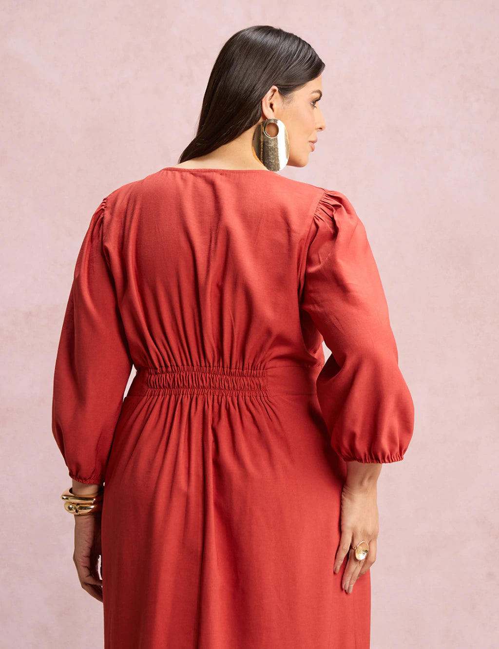 Vestido Midi Botões Metais Na Pala Telha