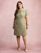 Vestido Midi Com Textura Bolso Verde