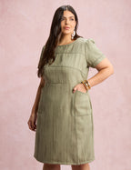 Vestido Midi Com Textura Bolso Verde