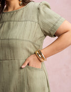 Vestido Midi Com Textura Bolso Verde