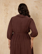 Vestido Midi Yorio Gola Bola Marrom