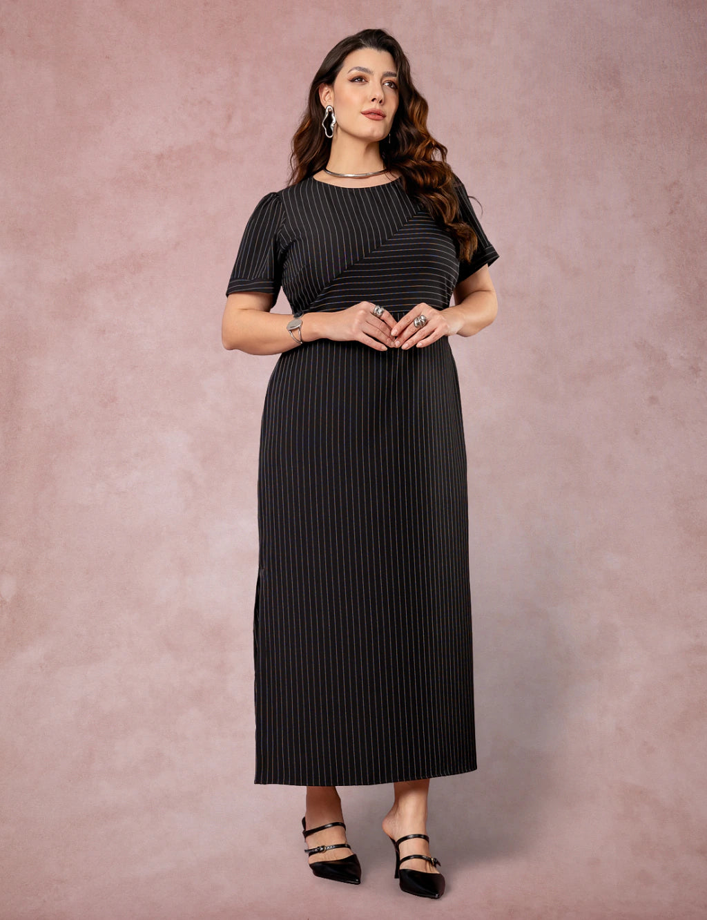 Vestido Longuete Risca De Giz Preto