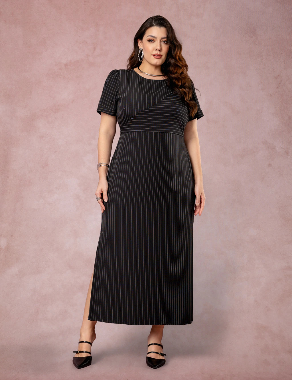 Vestido Longuete Risca De Giz Preto