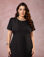 Vestido Longuete Risca De Giz Preto