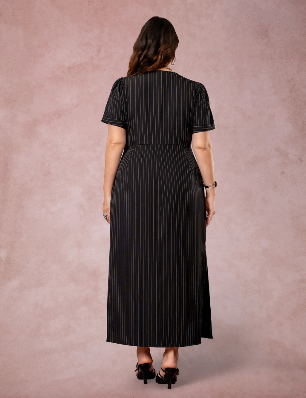 Vestido Longuete Risca De Giz Preto