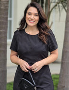 Vestido Longuete Risca De Giz Preto