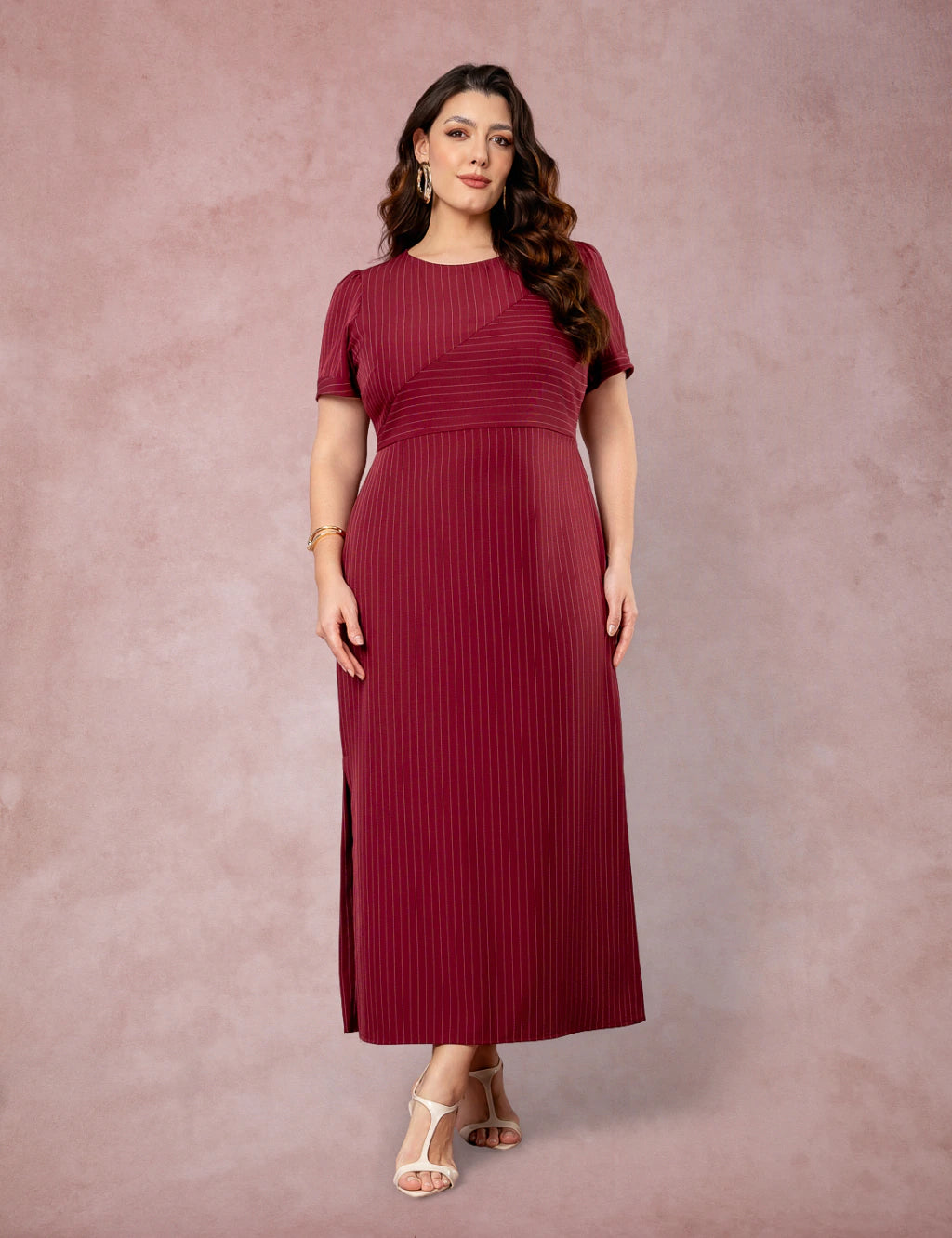 Vestido Longuete Risca De Giz Vinho