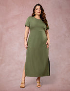 Vestido Longuete Risca De Giz Musgo