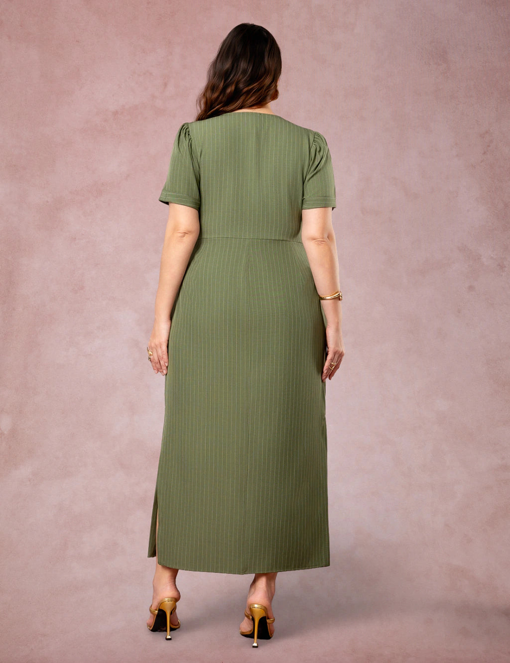 Vestido Longuete Risca De Giz Musgo