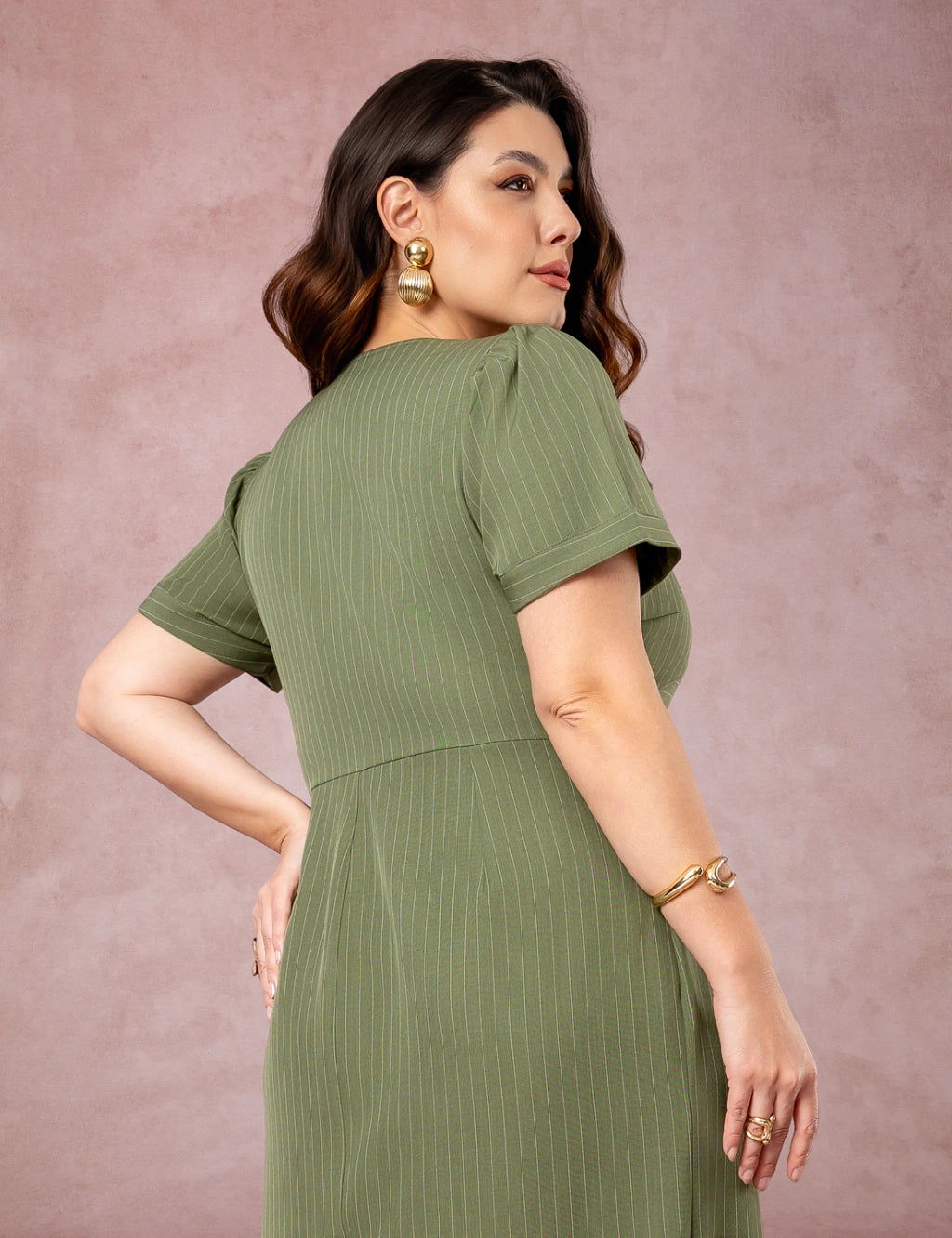 Vestido Longuete Risca De Giz Musgo