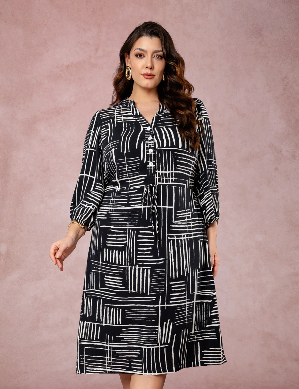 Vestido Midi Estampado Chemise Preto