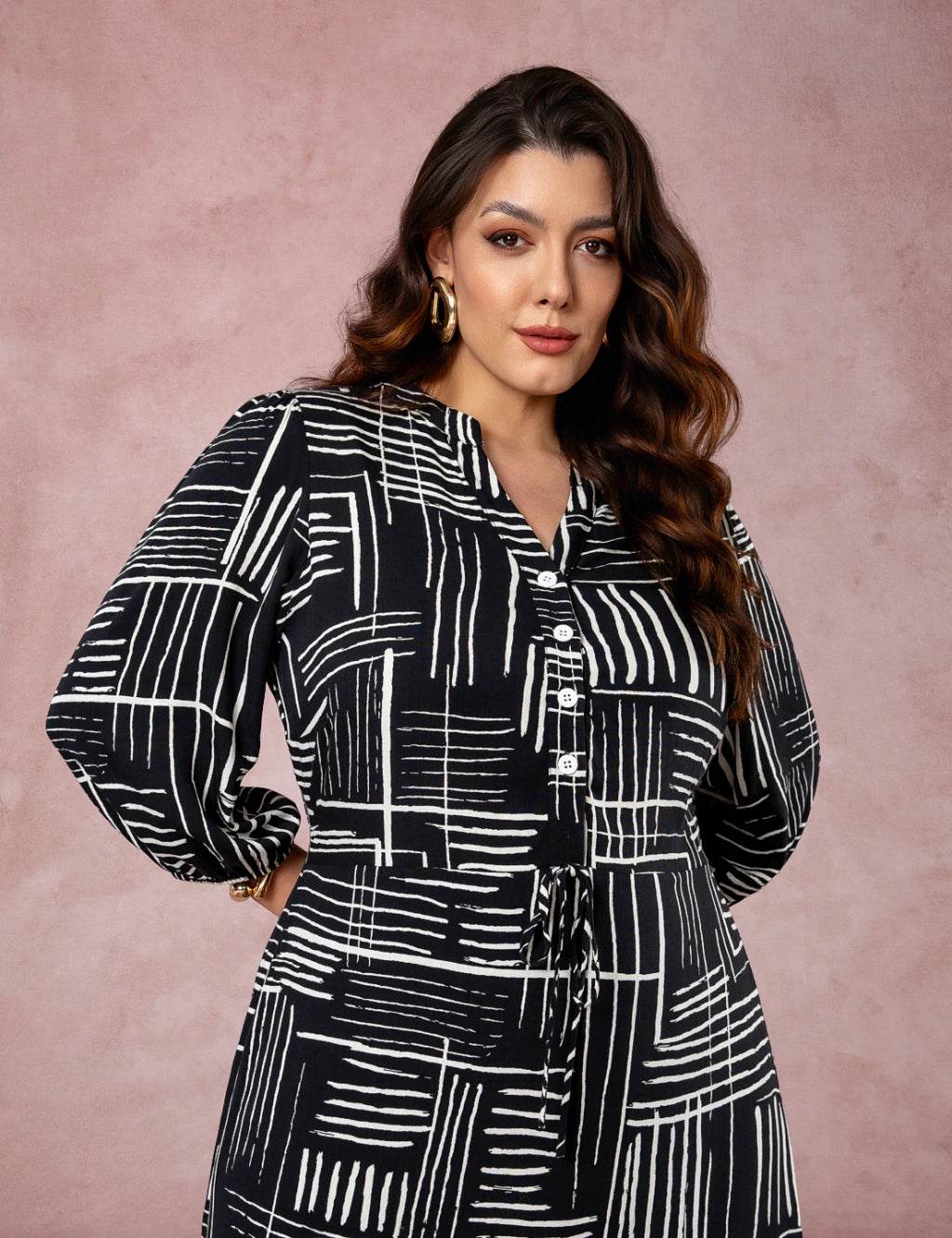 Vestido Midi Estampado Chemise Preto