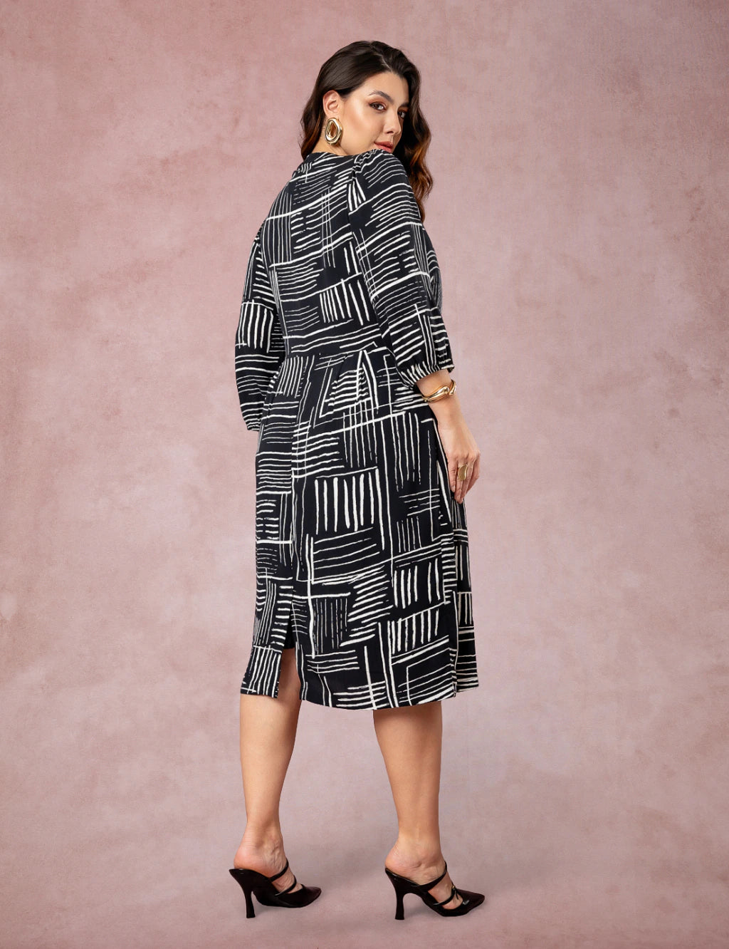 Vestido Midi Estampado Chemise Preto