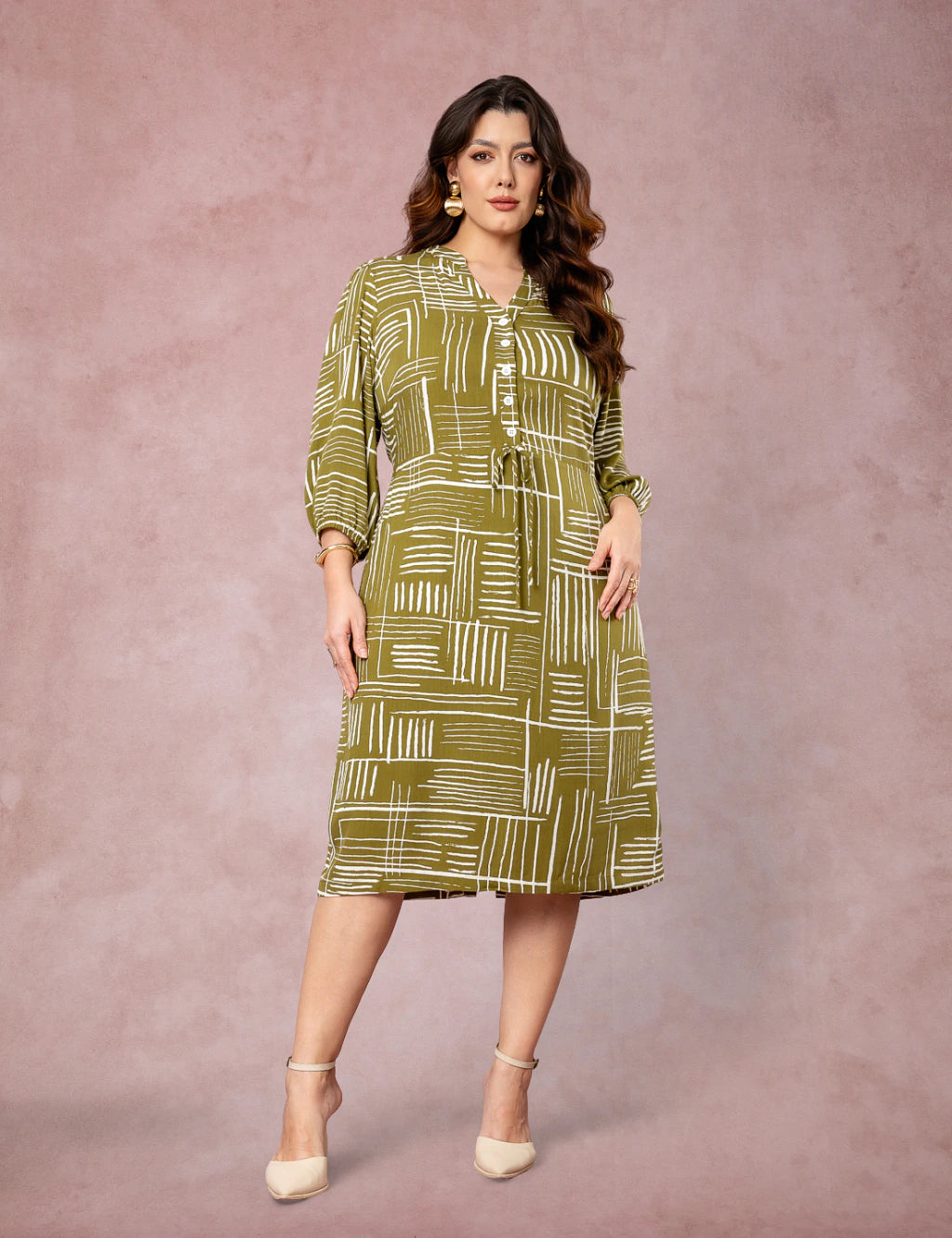 Vestido Midi Estampado Chemise Verde