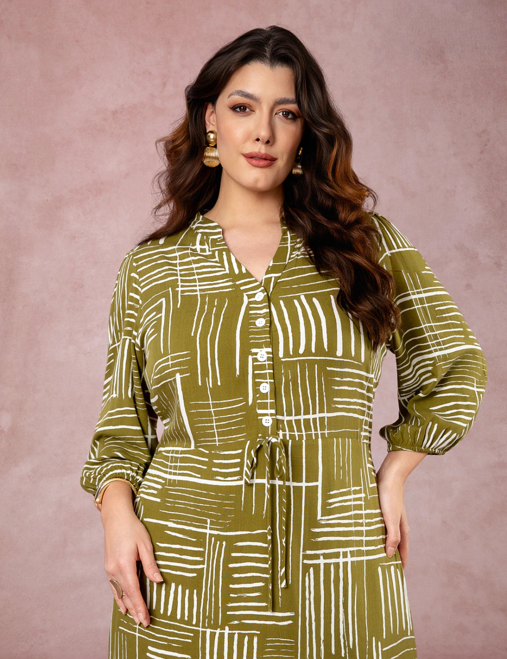 Vestido Midi Estampado Chemise Verde