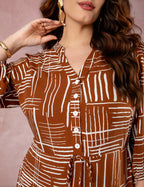 Vestido Midi Estampado Chemise Marrom