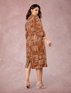 Vestido Midi Estampado Chemise Marrom