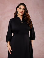Vestido Midi Encorpado Com Nervuras Preto