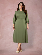 Vestido Midi Encorpado Com Nervuras Musgo