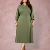 Vestido Midi Encorpado Com Nervuras Musgo