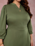 Vestido Midi Encorpado Com Nervuras Musgo