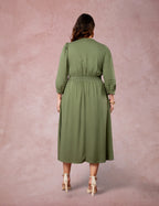 Vestido Midi Encorpado Com Nervuras Musgo