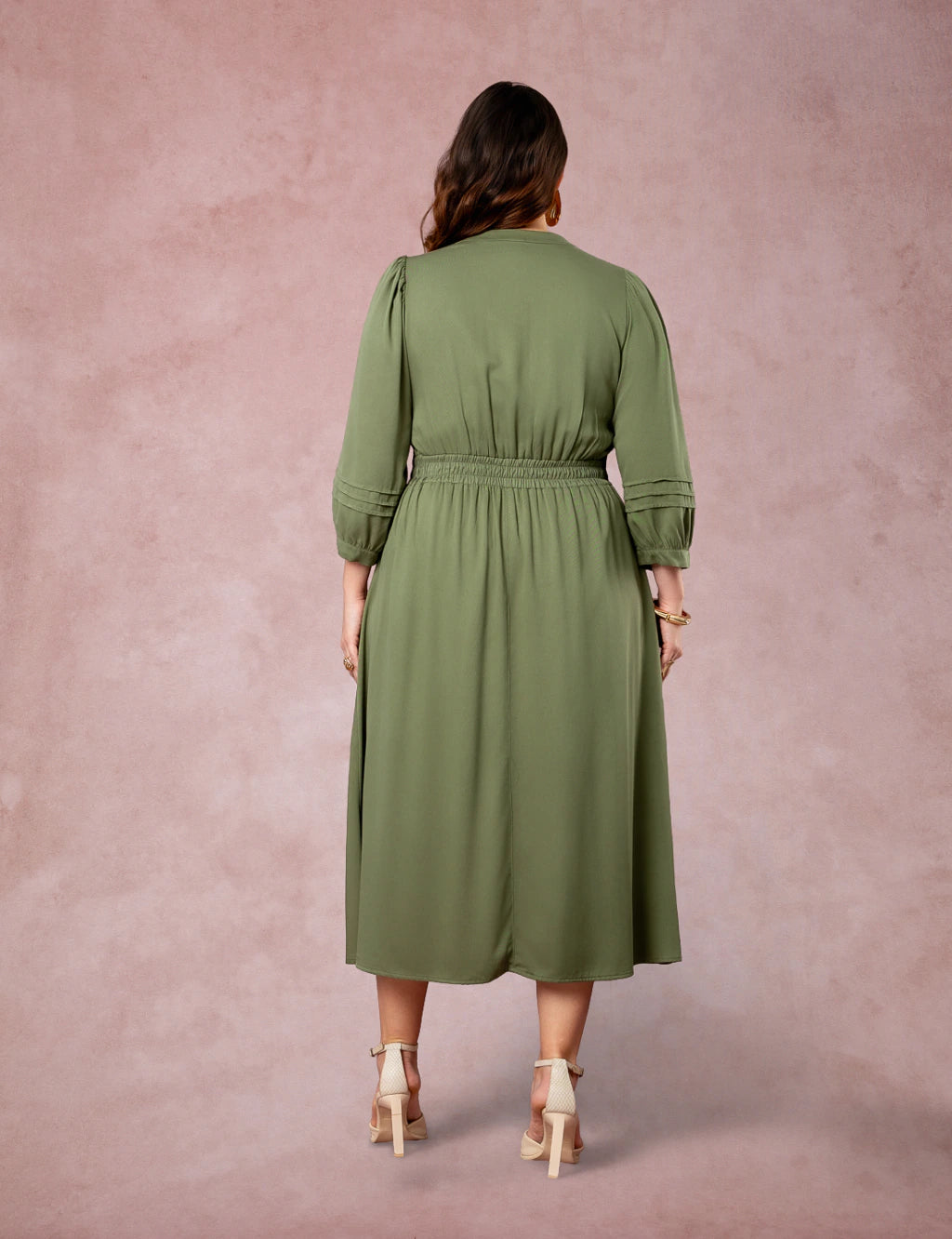 Vestido Midi Encorpado Com Nervuras Musgo
