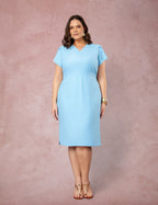 Vestido Midi Detalhe Na Gola Azul
