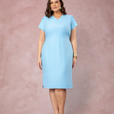 Vestido Midi Detalhe Na Gola Azul