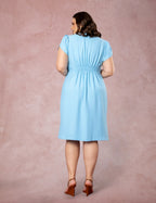 Vestido Midi Detalhe Na Gola Azul