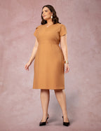 Vestido Midi Detalhe Na Gola Marrom