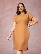 Vestido Midi Detalhe Na Gola Marrom
