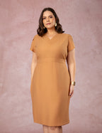 Vestido Midi Detalhe Na Gola Marrom