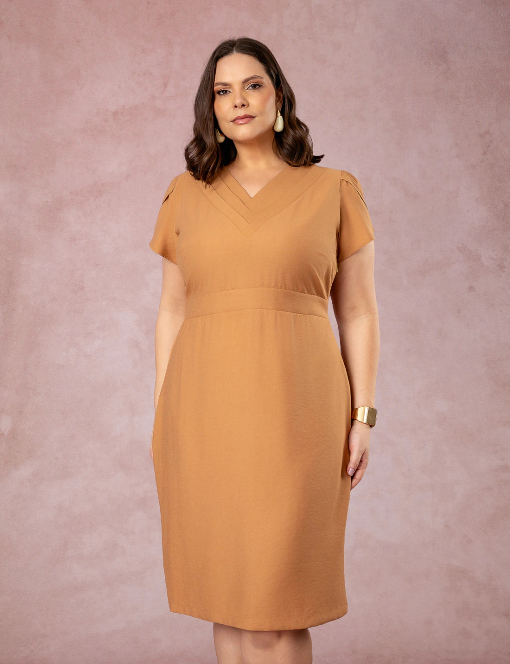 Vestido Midi Detalhe Na Gola Marrom