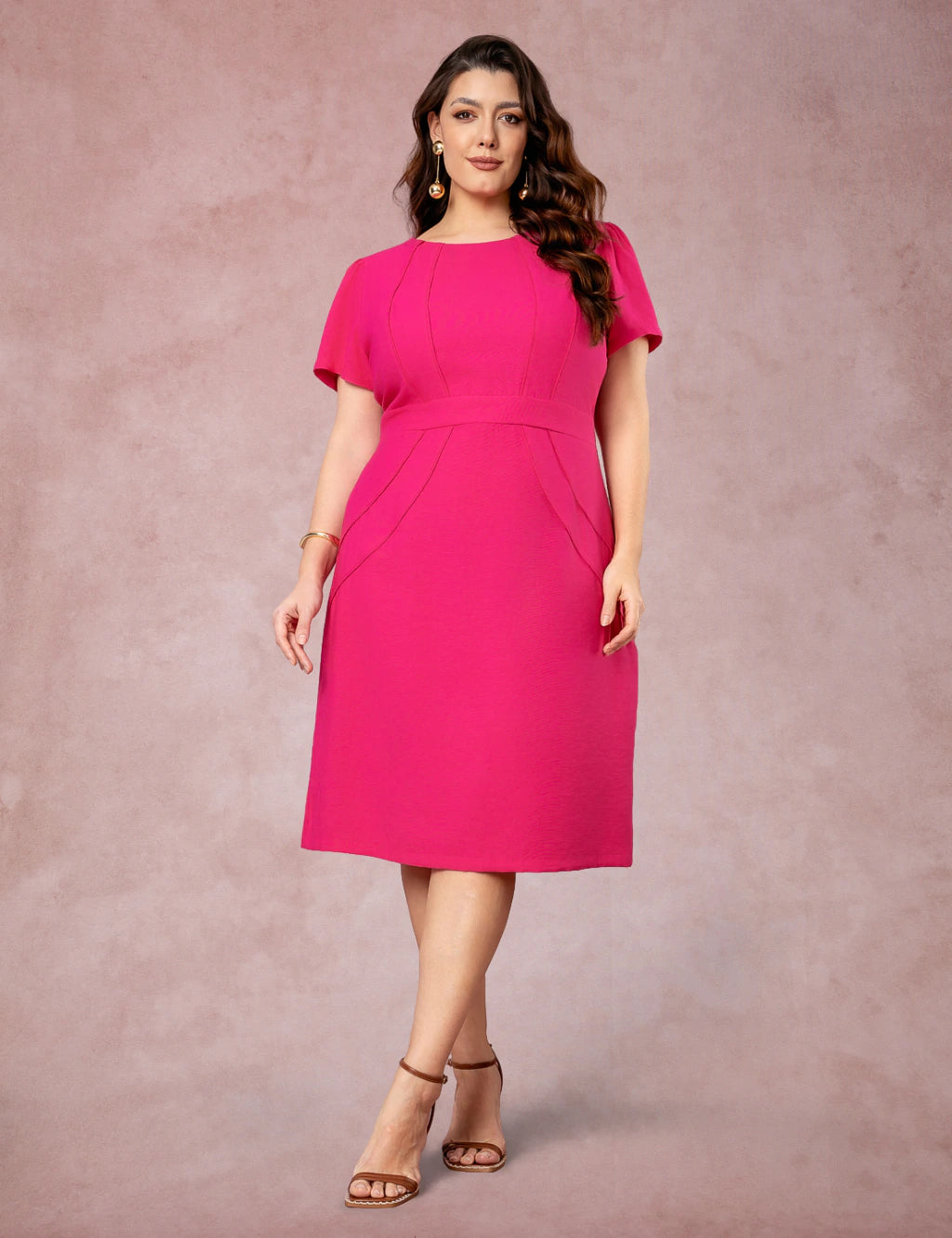 Vestido Midi Com Vivo Pink
