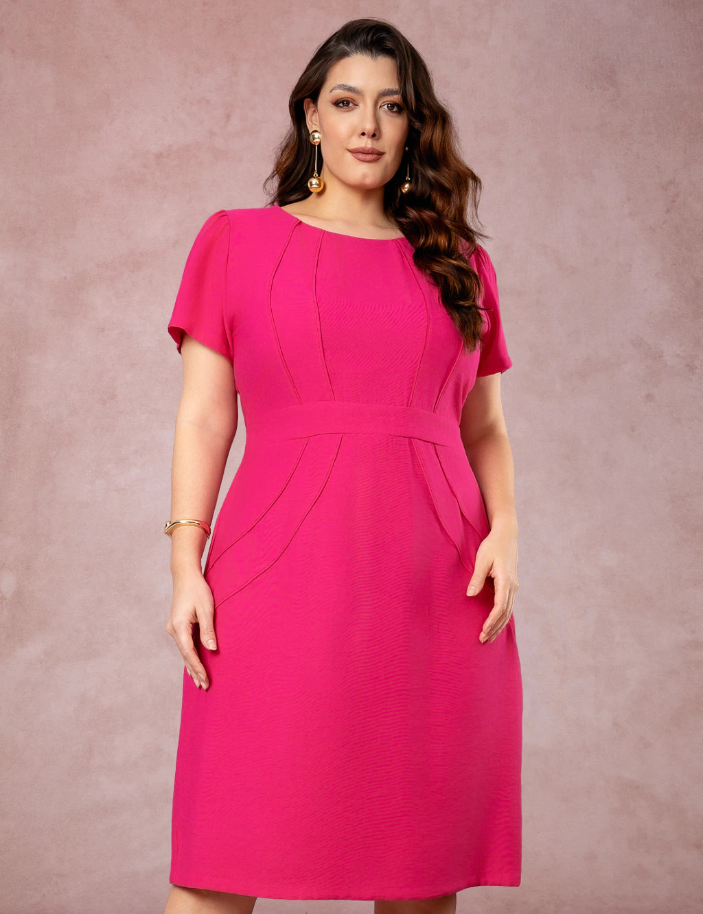 Vestido Midi Com Vivo Pink