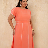 Vestido Midi Com Vivo Salmão