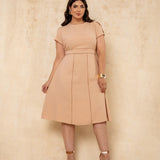 Vestido Midi Com Vivo Bege