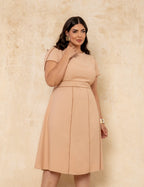 Vestido Midi Com Vivo Bege