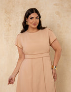 Vestido Midi Com Vivo Bege