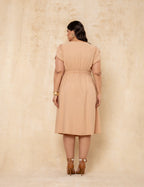 Vestido Midi Com Vivo Bege