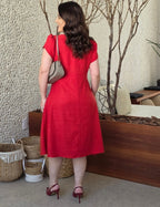 Vestido Midi Com Botão Vermelho