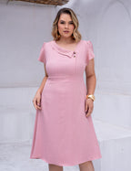 Vestido Midi Com Botão Rosé